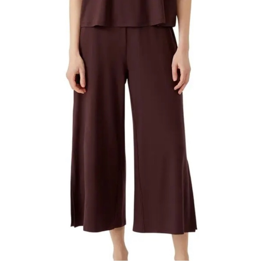 EILEEN FISHER wide leg cropped jersey pants with slit
